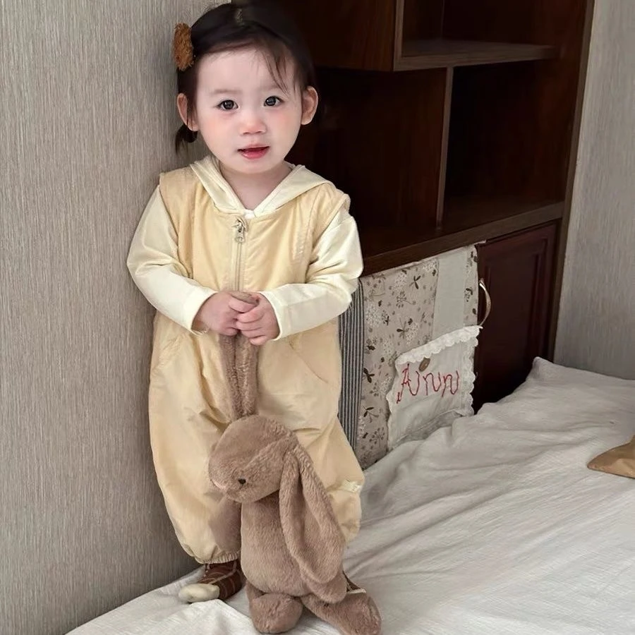 宝宝套装春秋款婴幼儿拉链连体衣连帽打底两件套婴幼儿外出衣服
