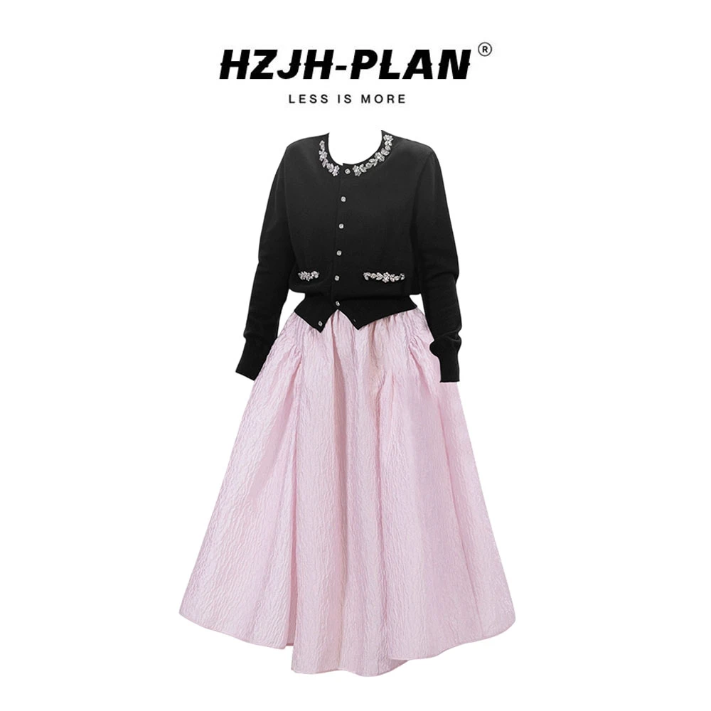 早秋ins千金风清冷感开衫圆领上衣气质蓬蓬半身裙套装