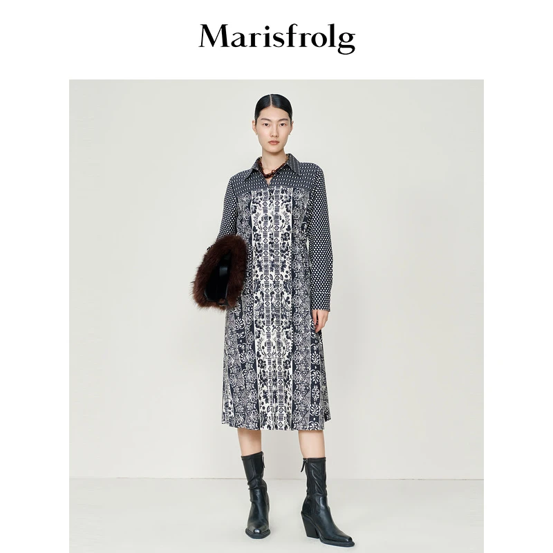 Marisfrolg/玛丝菲尔气质设计师毛呢优雅秋冬时尚连衣裙A1BW41626
