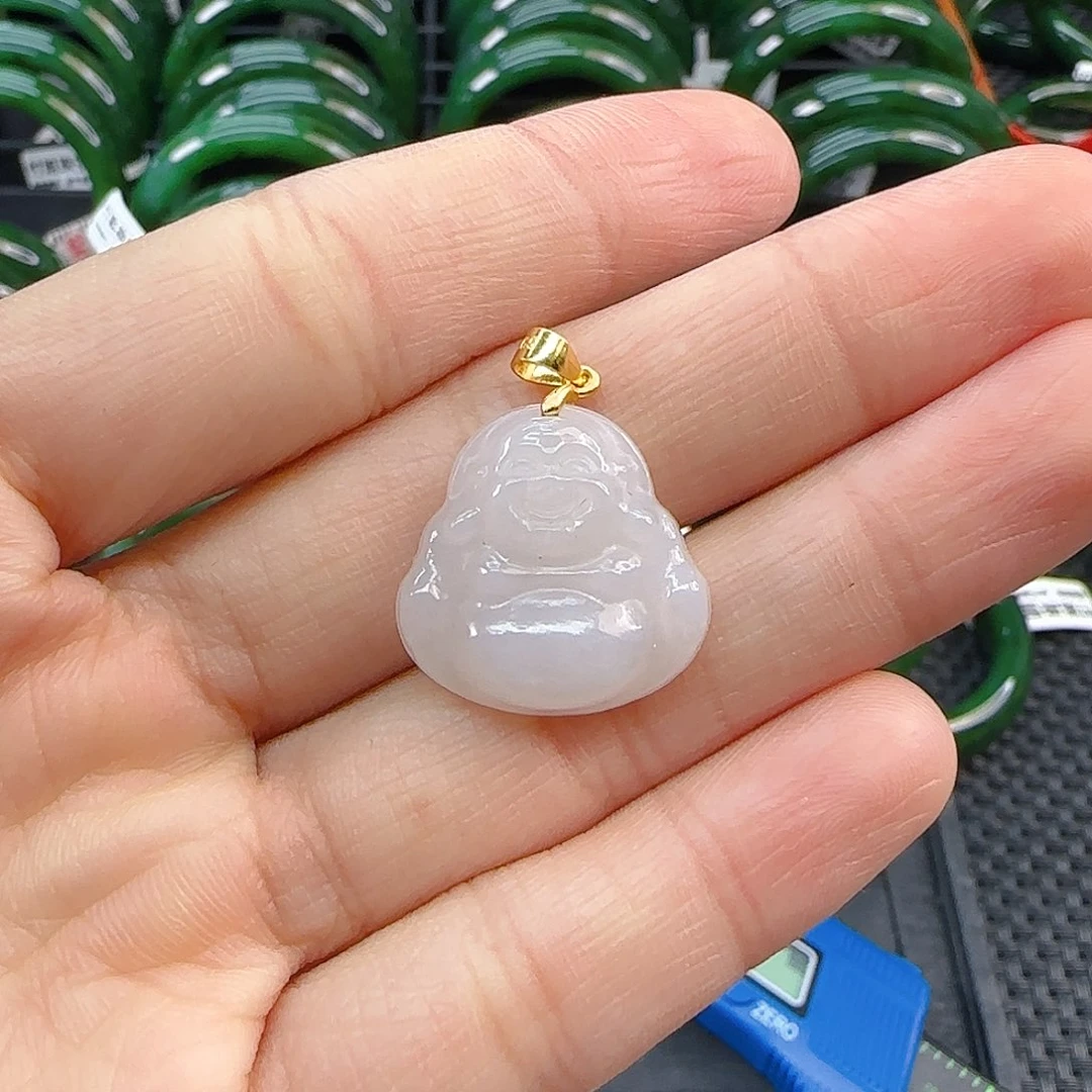 颈饰银S925镶嵌和田玉白玉小佛公卡20