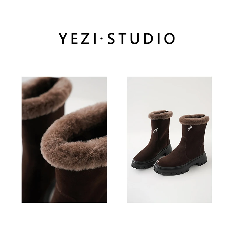 【漠河雪夜】高丝光牛反.绒羊羔毛皮毛一体厚底防滑雪地靴25449016