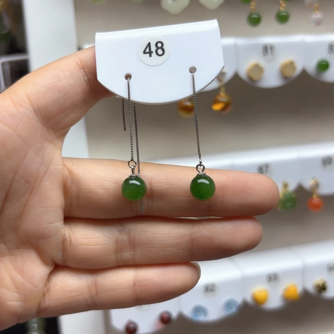 和田玉银S925镶嵌耳饰