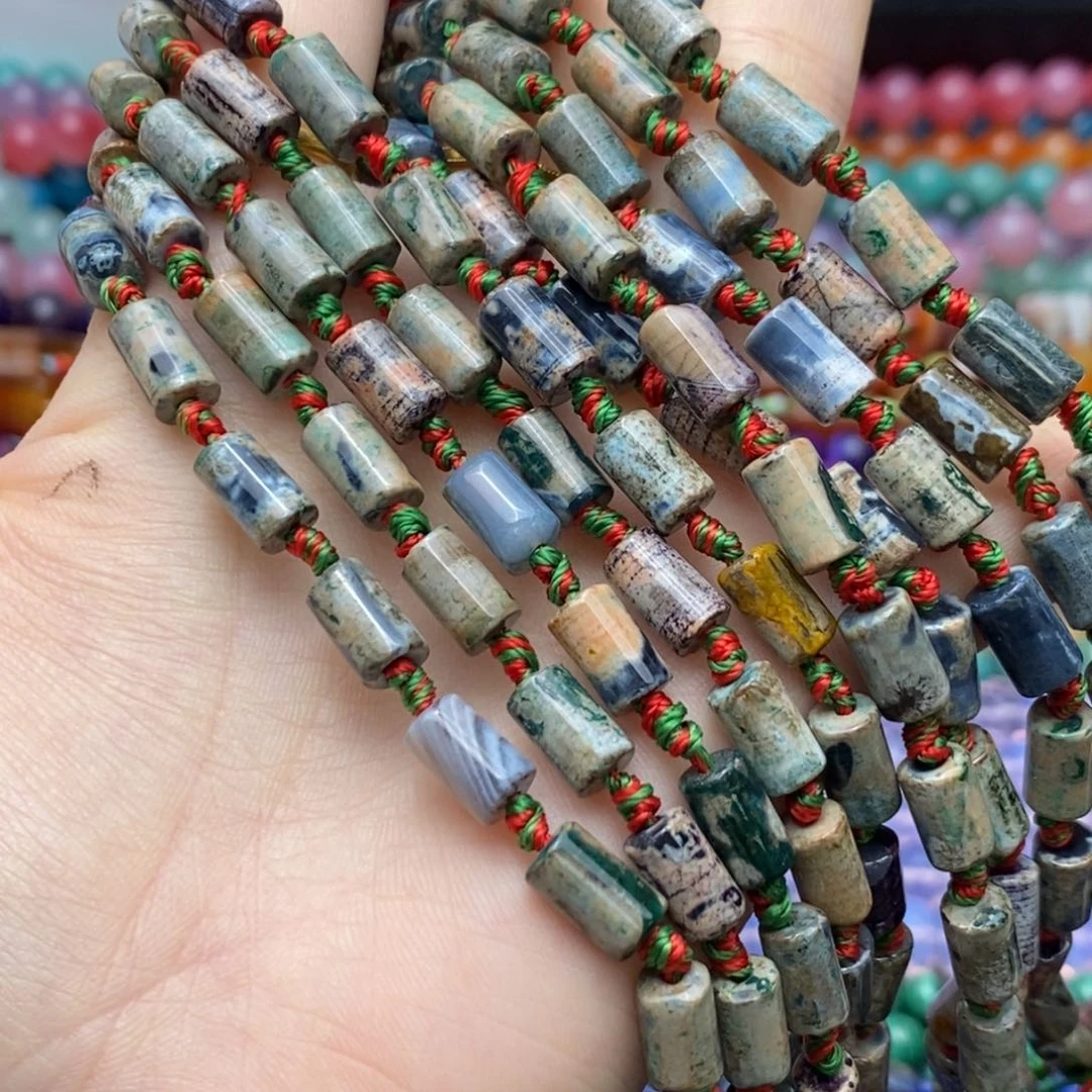 玛瑙/玉髓未镶嵌珠宝半成品彩玛瑙玛瑙管珠约6mm一条