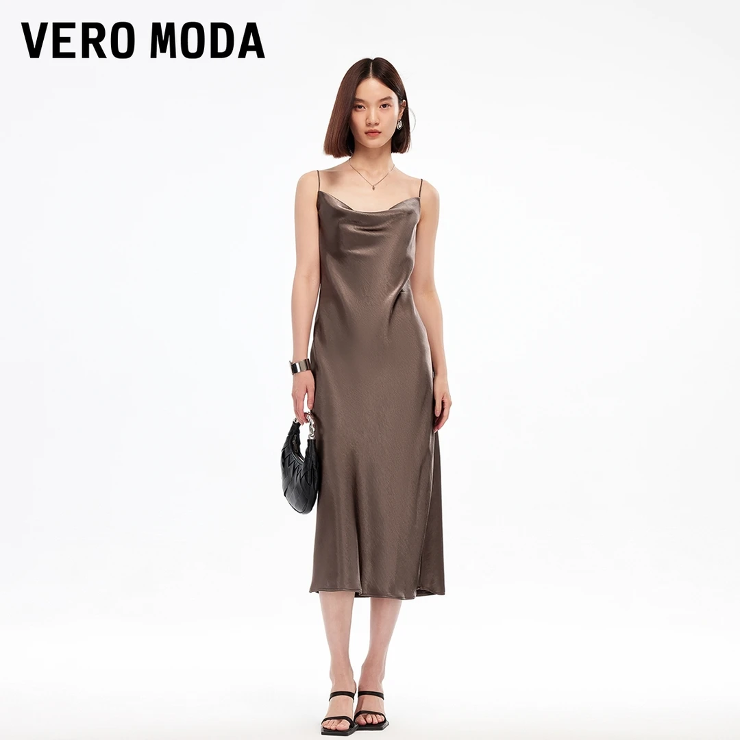 Vero Moda连衣裙2025秋季新款荡领收腰吊带裙优雅大气32537A006