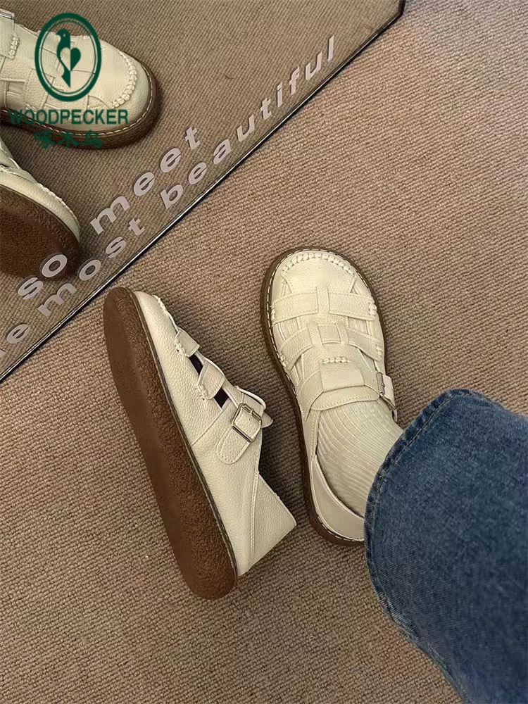 啄木鸟网红包头凉鞋女2025夏季新款森系两穿配裙子厚底罗马半拖鞋