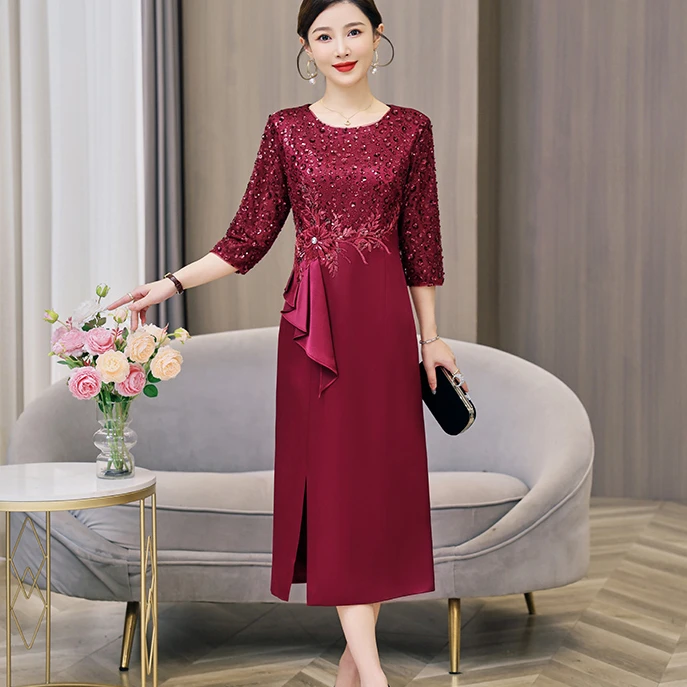 年轻妈妈礼服连衣裙春秋季2025新款高端结婚喜婆婆婚宴装平时可穿