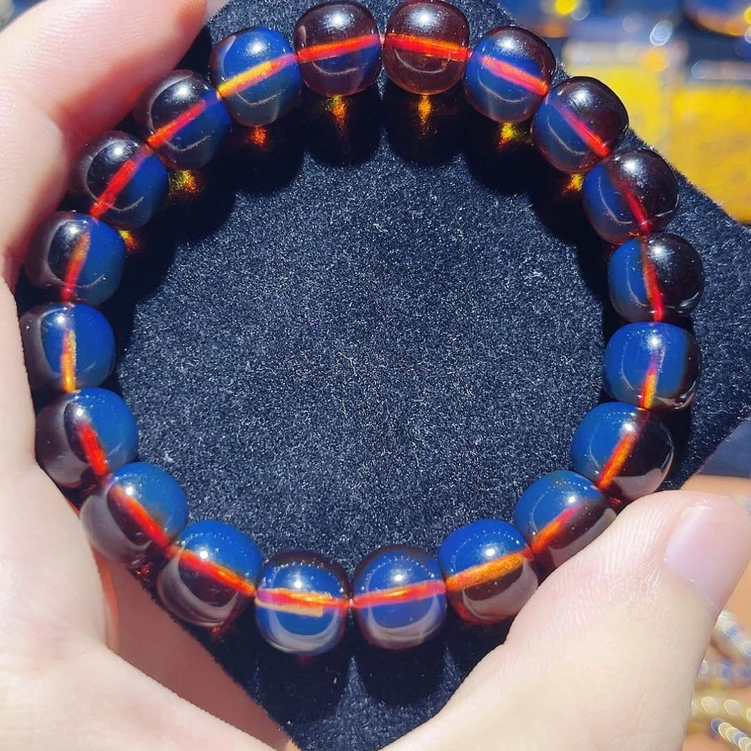 蓝珀未镶嵌珠宝奇石10mm墨西哥红蓝珀老型手串