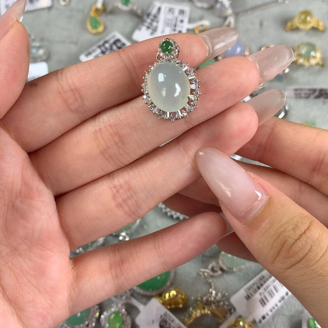 翡翠银S925镶嵌戒指吊坠