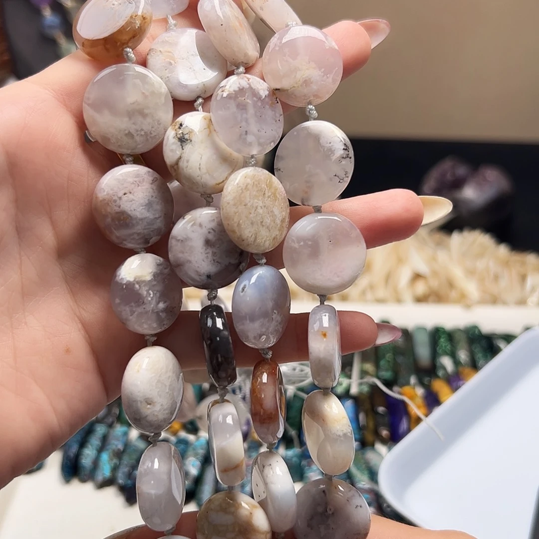 玛瑙/玉髓合金珠宝半成品j93 19.9m 樱花圆盘玛瑙一条