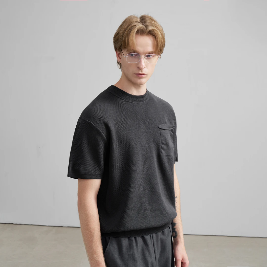 NYHSUGOO/南乙夏季致橡树男士圆领短袖双层透气3633一体针织口袋T