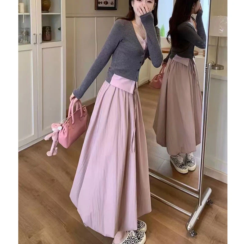 新品新中式减龄显瘦假两件上衣+半身裙两件套 女
