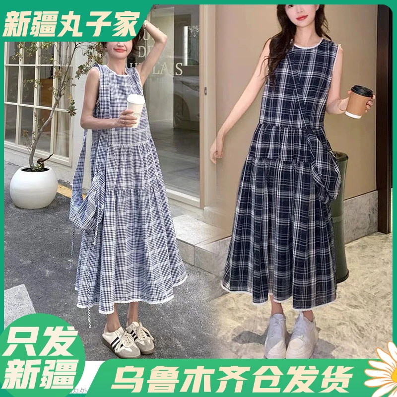 【25A#长118#杭派慵懒格子连衣裙