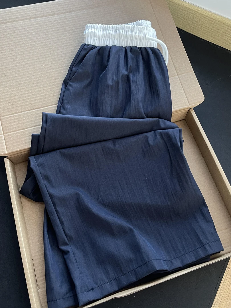 宽松大码阔腿裤子女夏季新款山本裤撞色拼接百搭抽绳慵懒风休闲裤