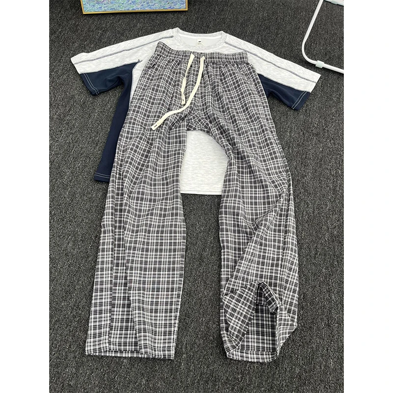 美式复古黑白格子裤男夏季薄款松弛感直筒休闲裤慵懒风宽松阔腿裤