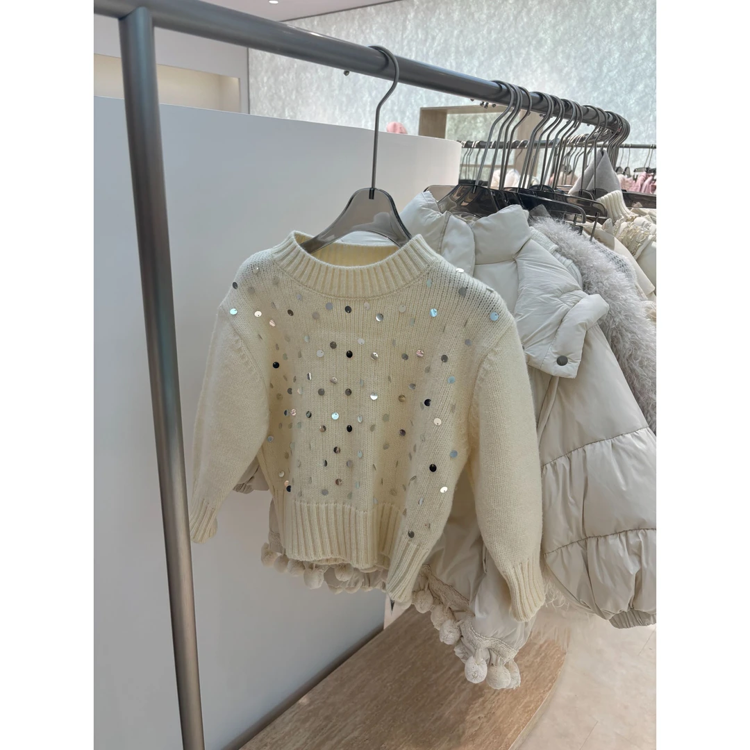 【恩姐定制】冬季童装加厚女童百搭气质儿童毛衣亮片毛衫EN25359