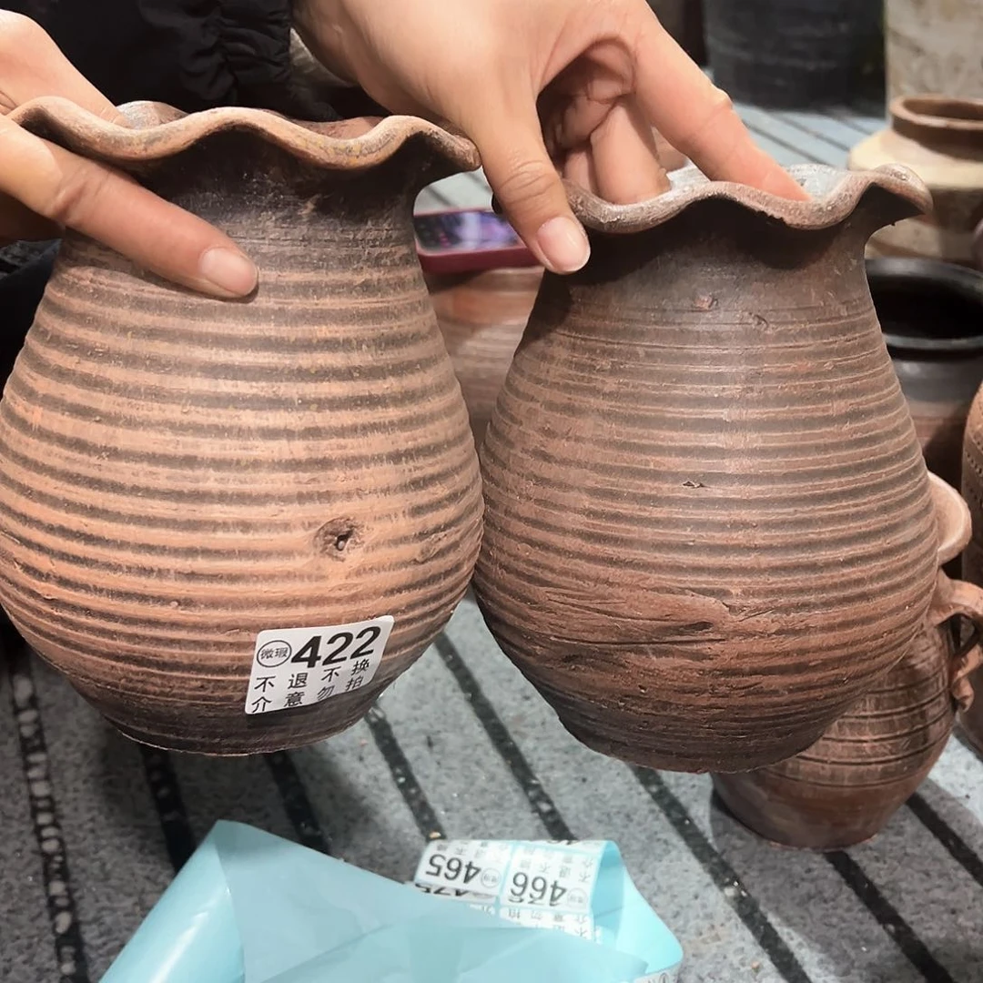 红陶瑕疵花边红色一对422