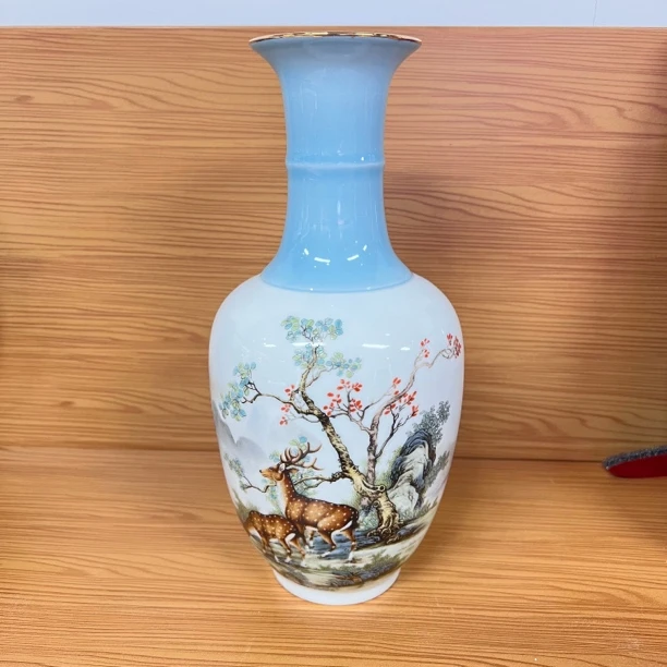 景德镇高温渐变色陶瓷桌面花瓶 新款摆件花瓶大号金边一路有你款