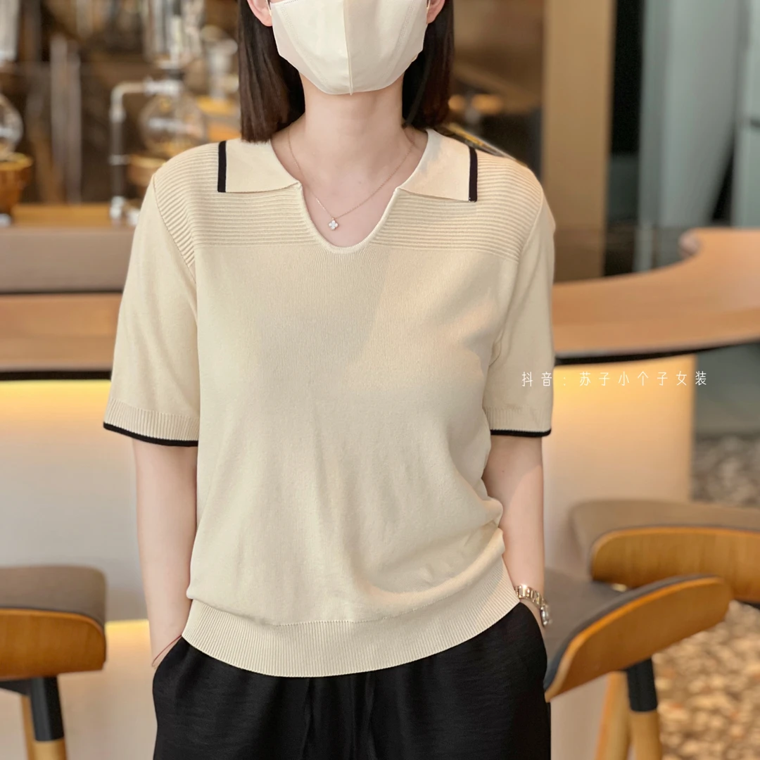 苏子自制【夏逸】冰丝翻领小衫小个子夏季薄款气质显瘦针织短袖