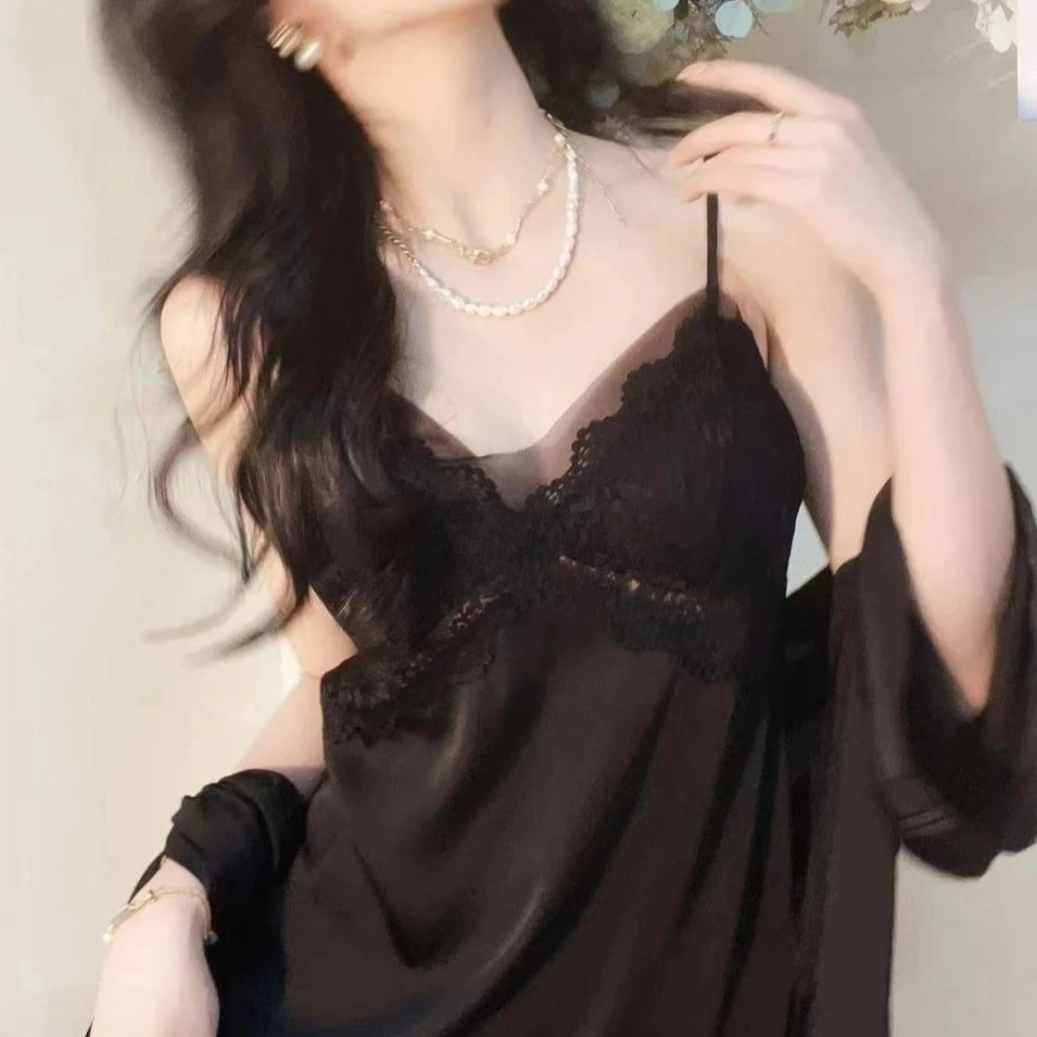 2025睡裙睡袍性感蕾丝新款家居服春夏季薄款纯欲吊带睡衣