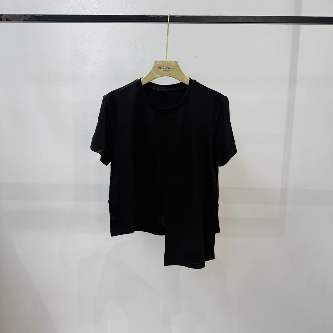 【麦丝】休闲时尚百搭宽松显瘦圆领不规则设计女士T恤 YYS-612