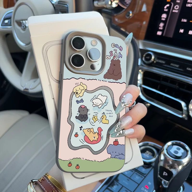 欧克里里动物游泳派对适用苹果16手机壳iphone15/14荔枝纹13/12/1