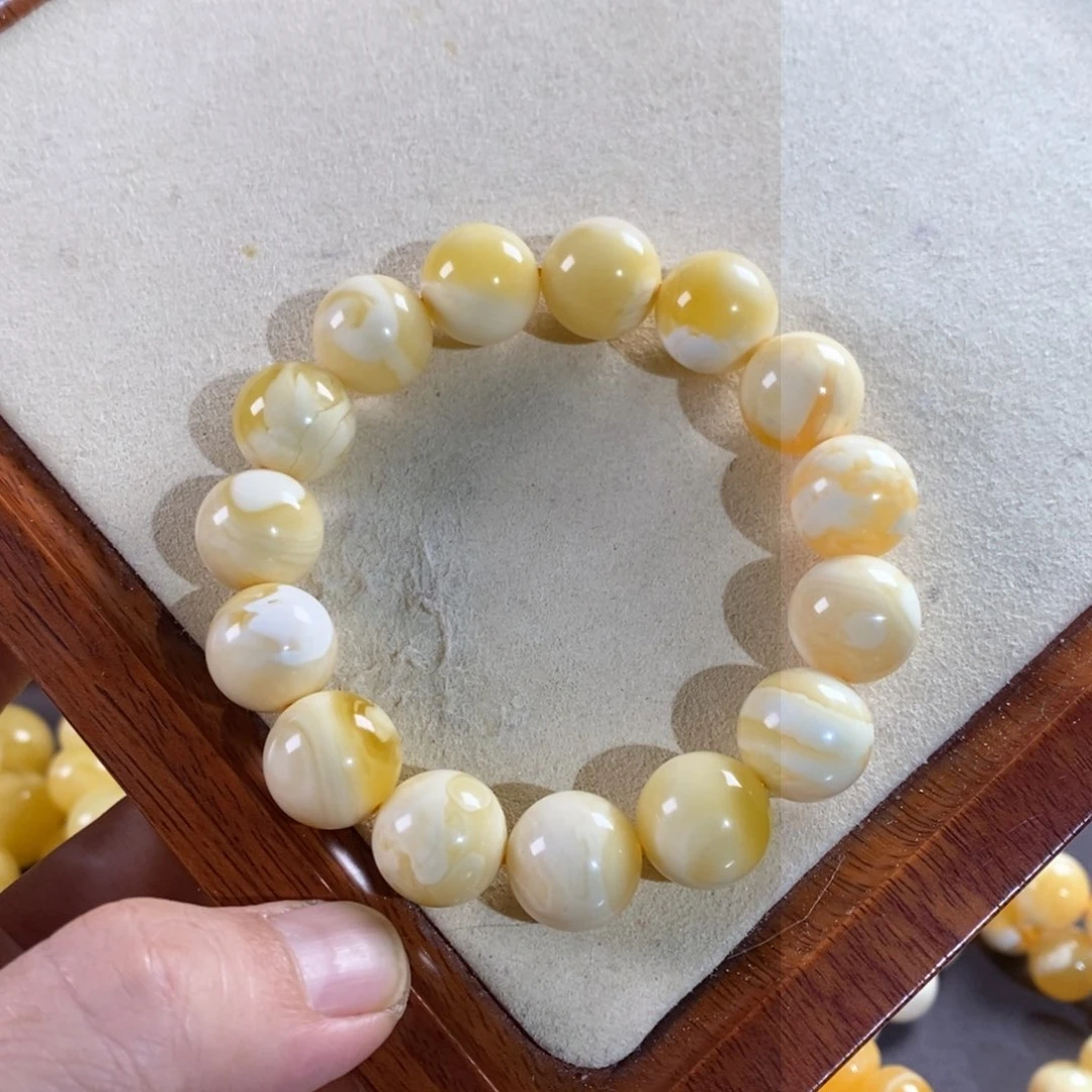 琥珀裸石未镶嵌14mm白蜜手串