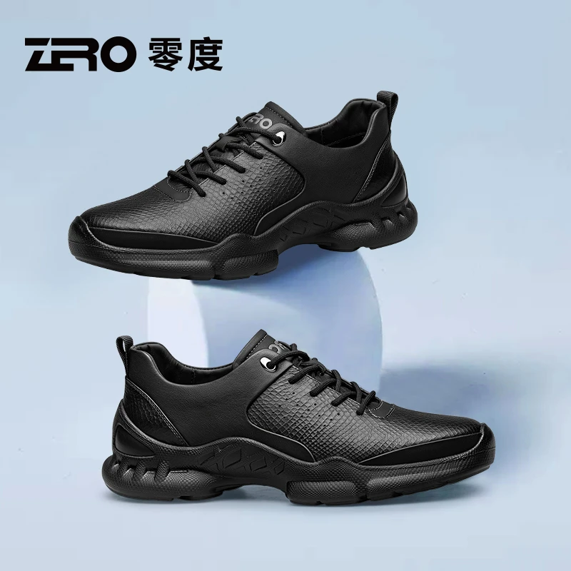 零度/ZRO春季新品时尚运动休闲男士黑色皮鞋真皮低帮鞋户外男鞋