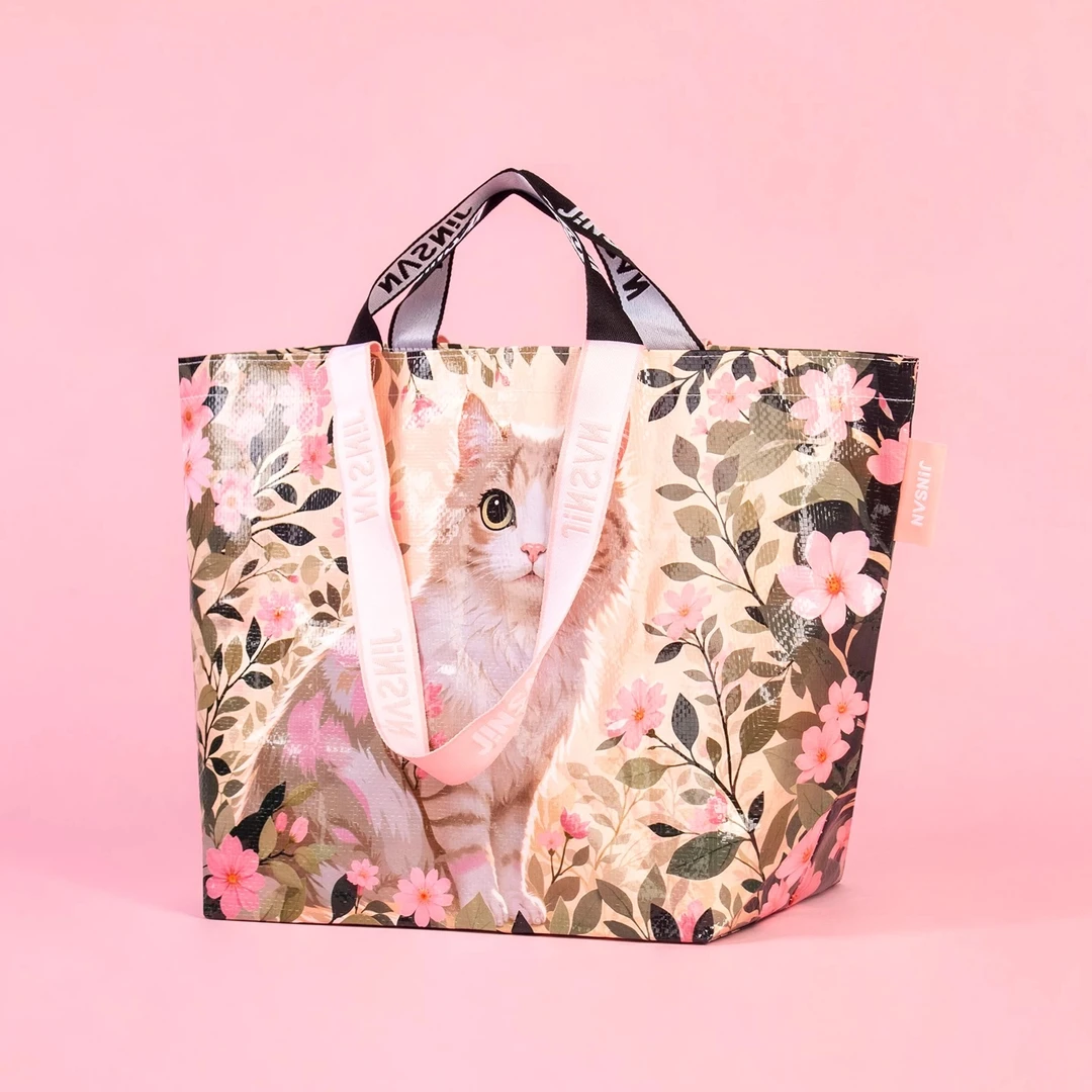 卡通粉色编织袋大众买菜购物单肩出行大容量韩版超市购物袋时尚