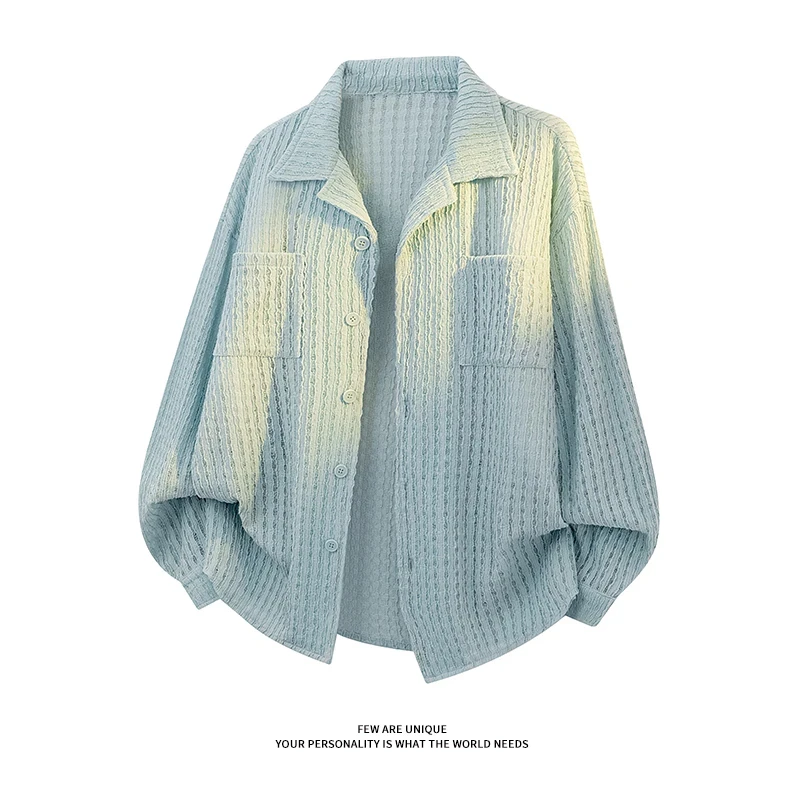 针织镂空衬衫男款夏季纹理感衬衣轻薄透气外套潮牌高级感痞帅外套