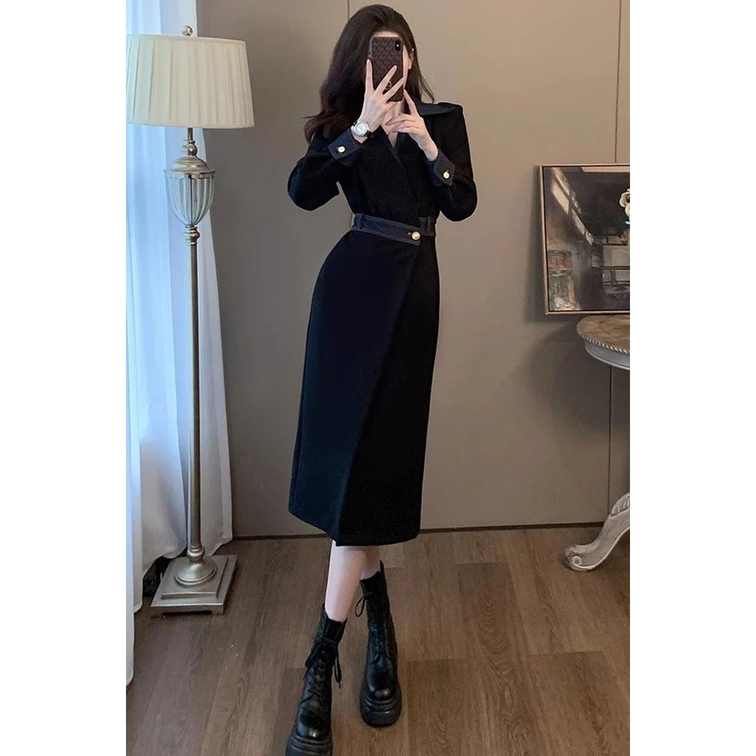 大码时髦过膝长裙子女秋冬新款胖高级感显瘦洋气法式小众连衣裙