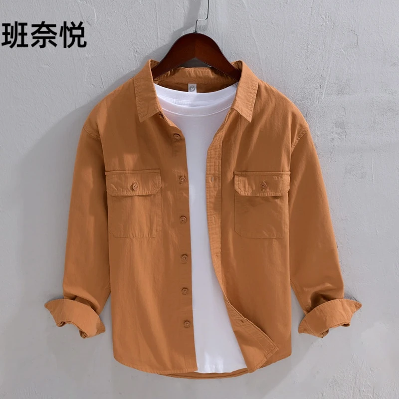 春季新款工装衬衫男长袖宽松薄款休闲日系潮牌痞帅百搭衬衣外套