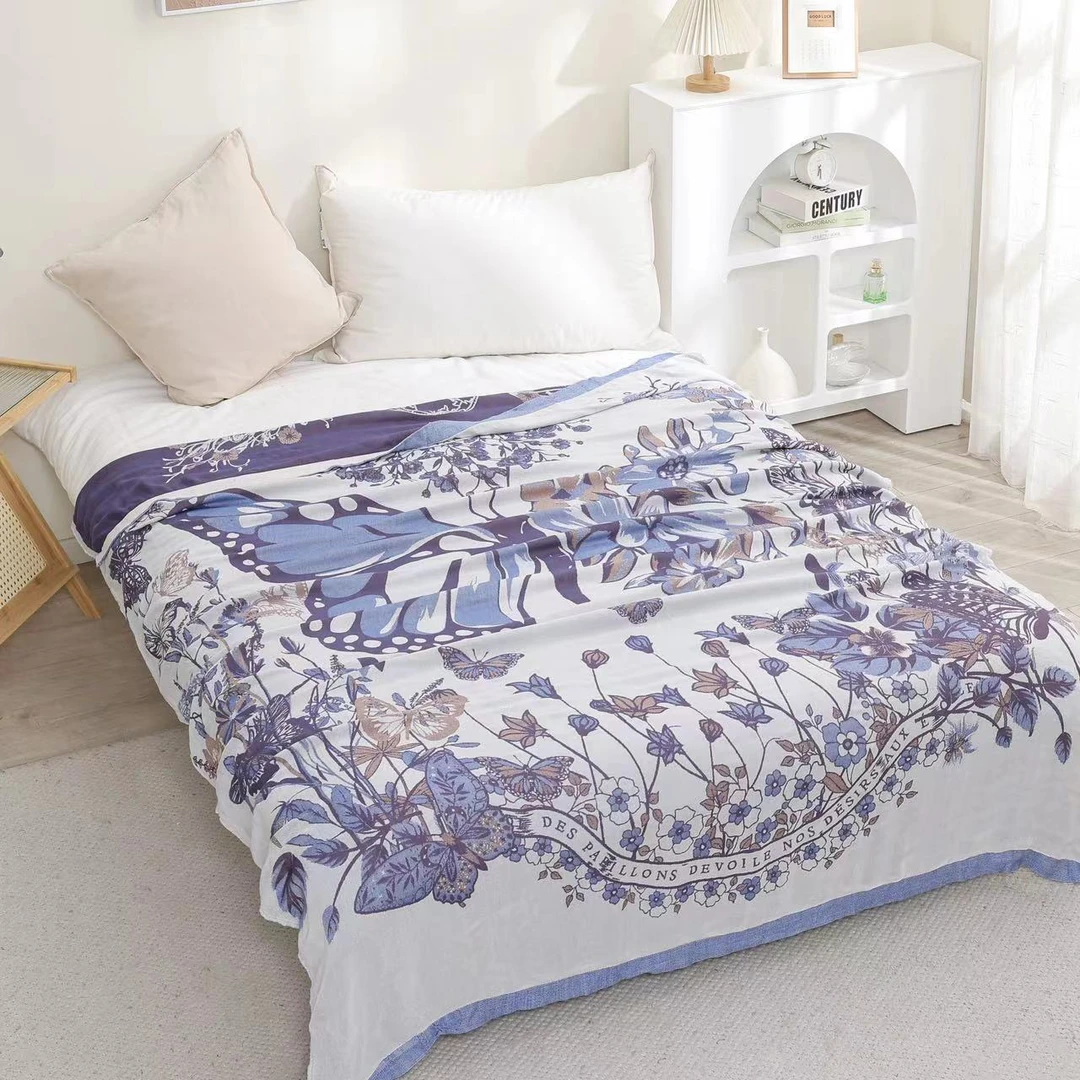 (花蝴蝶冷敷感竹纤维毯午休毯）双层成人竹纤维冷感毯150cm*200cm