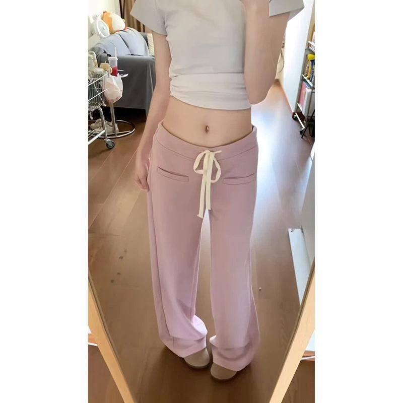 粉色美式垂感直筒裤宽松运动裤女高腰显瘦休闲阔腿卫裤春季潮牌