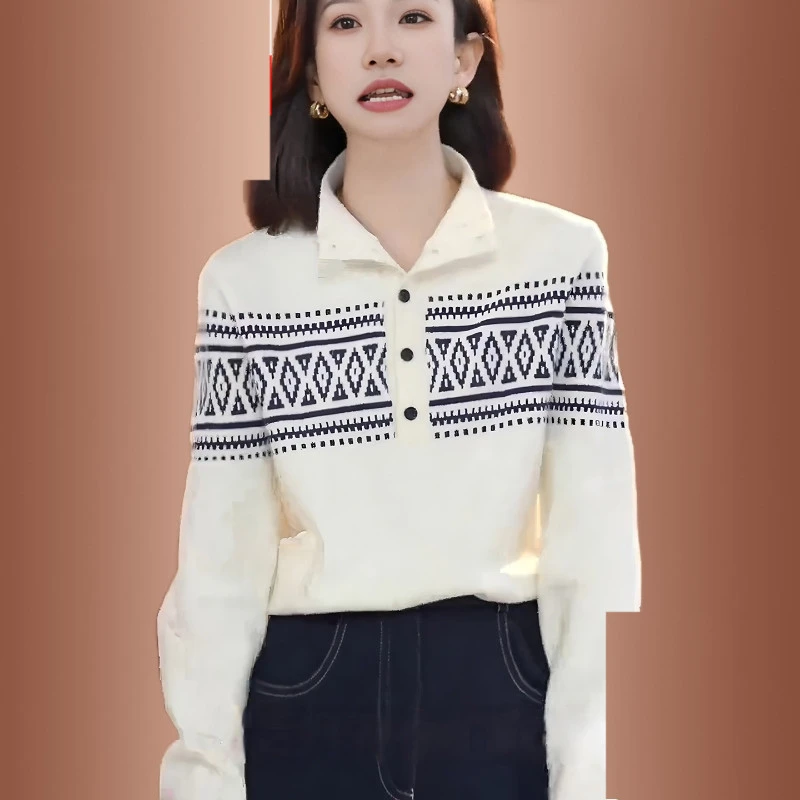 时尚百搭显年轻提花半高领毛衣女款2025新款秋冬季高级感针织上衣