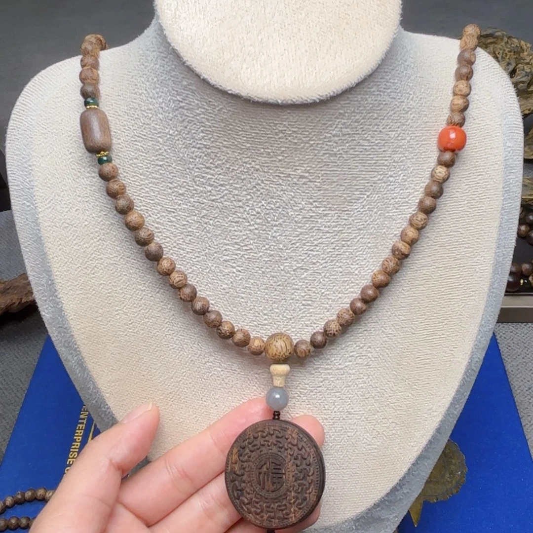 手串沉香越南芽庄白棋楠天花板雷击06➕黄棋楠牌子雕刻设计