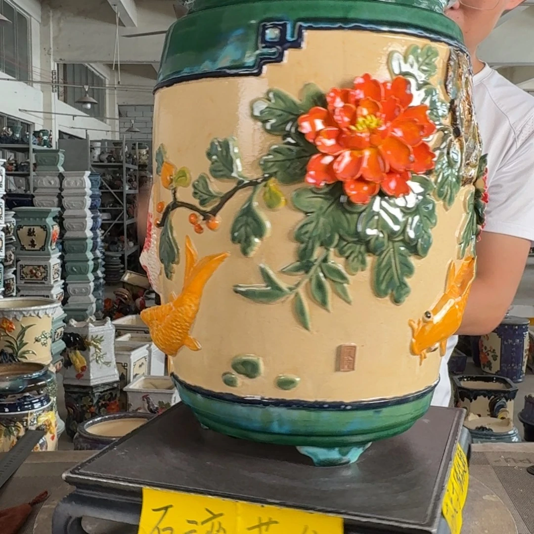 一风堂石湾花盆 内口20*38，烧制痕迹
