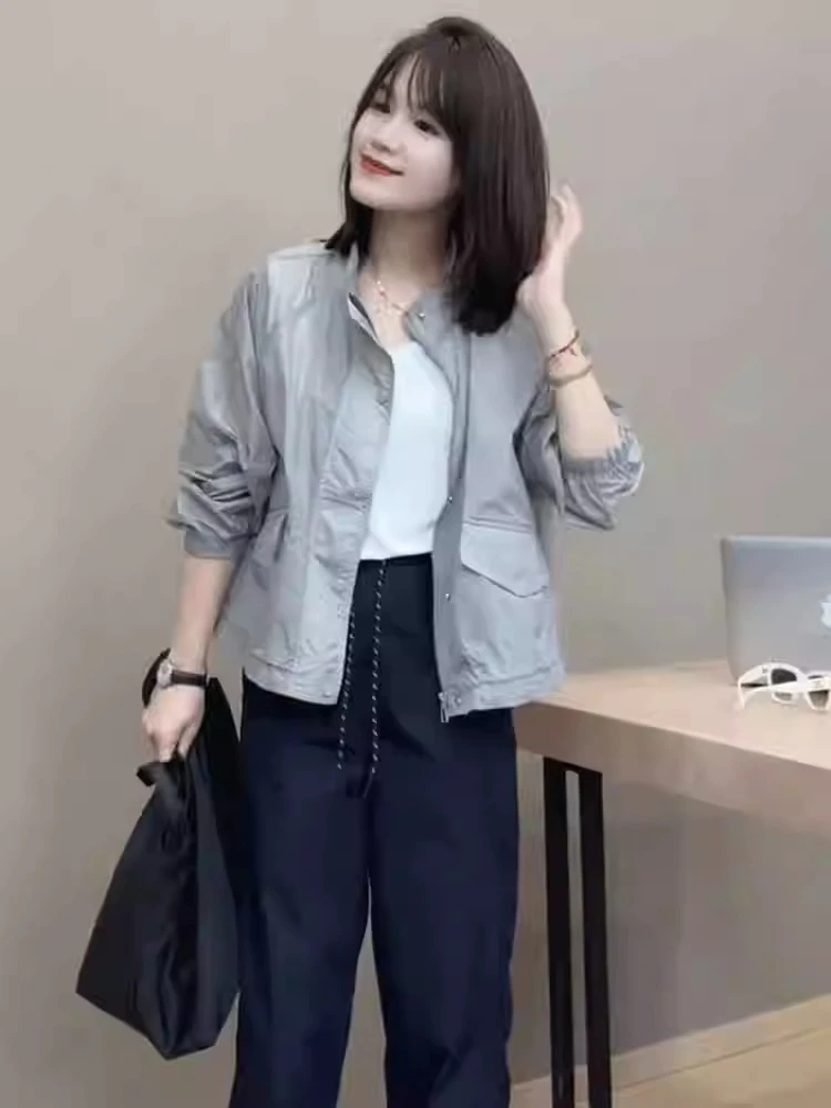 薄款立领外套女2025夏季新款小个子宽松显瘦百搭休闲夹克上衣潮