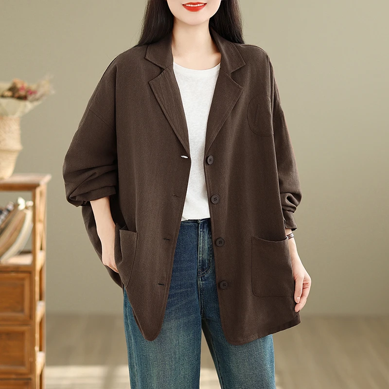 2026春季时尚穿搭文艺大码减龄宽松休闲西服设计感中长款西装外套