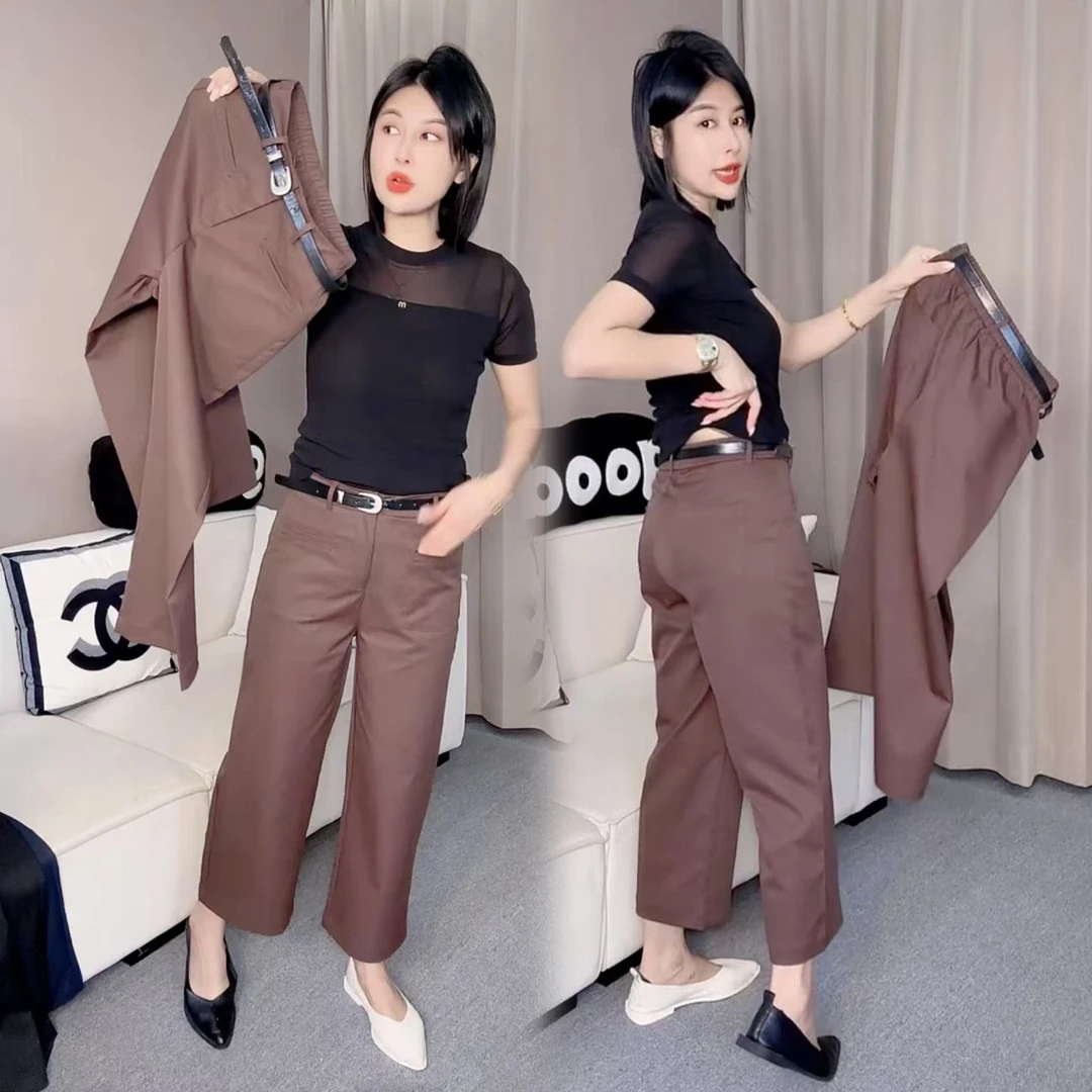 小个子早秋新款法棍裤女宽松显瘦窄版阔腿裤透气百搭高腰西装裤