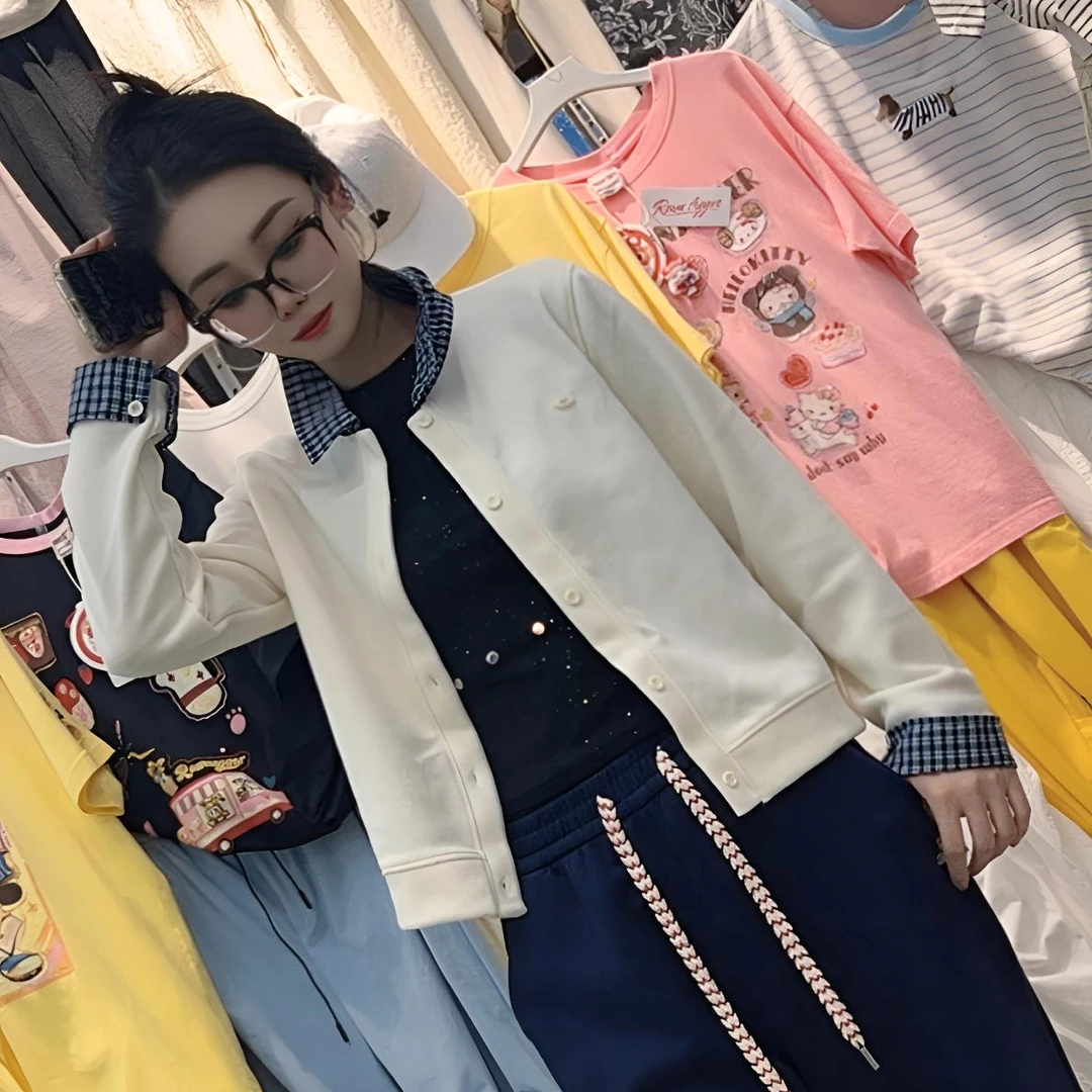 秋季爆款开衫学院风套头款短款圆领长袖毛衣开衫运动