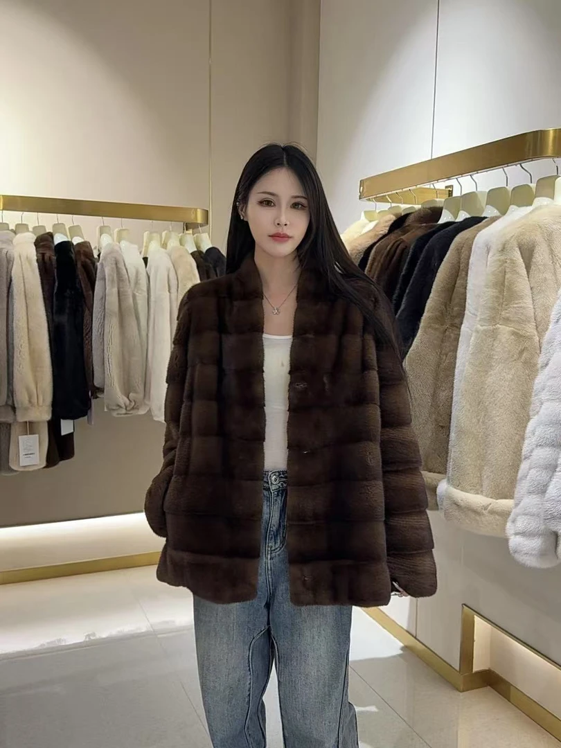 【叁晚晚】2025新款水貂天鹅绒级外套整貂秋冬气质大衣女