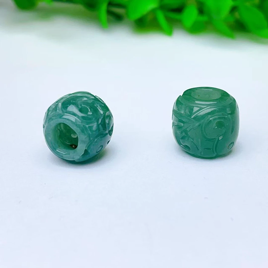 【萌宝饰品】A389-1天然蓝水翡翠回纹镂空雕刻老型珠DIY尺寸14*13mm