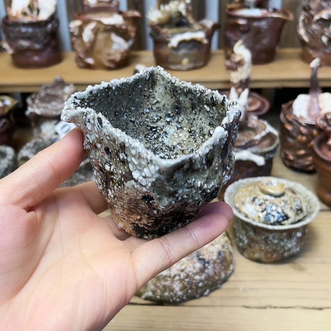 瓶柴烧石头手捏复烧公道杯