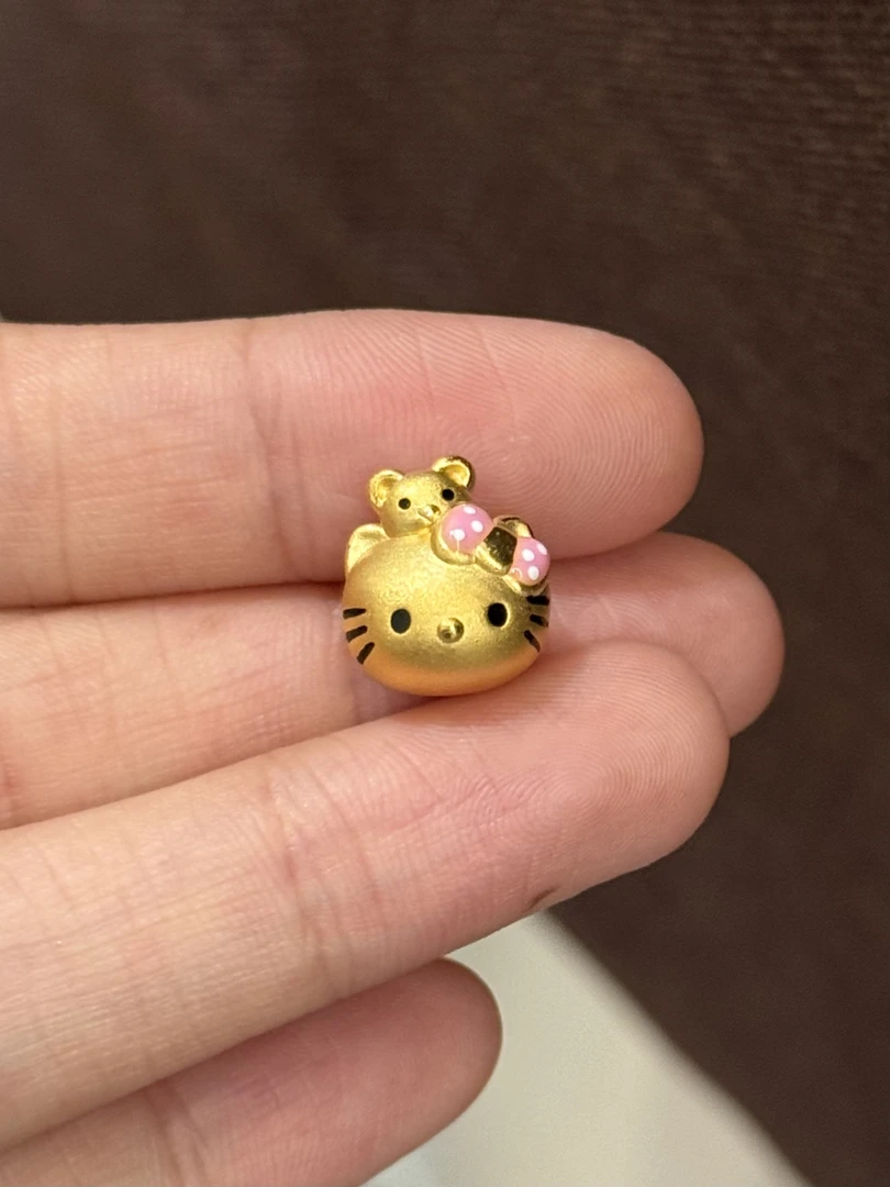 贝贝黄金 足金999 熊头kt 粉色波点蝴蝶结 珐琅彩 转运珠 103