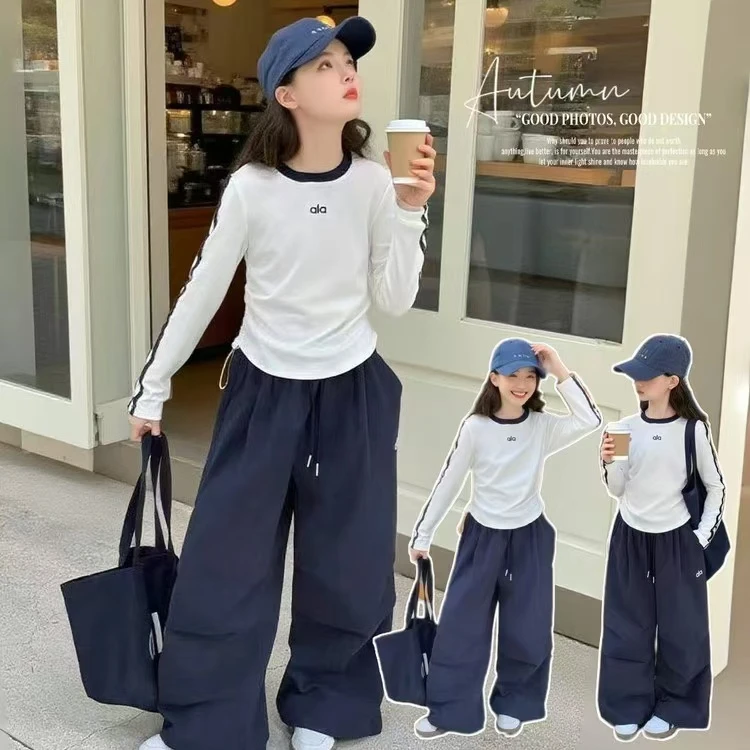 2025秋款新款女童时尚百搭字母长袖潮气上衣