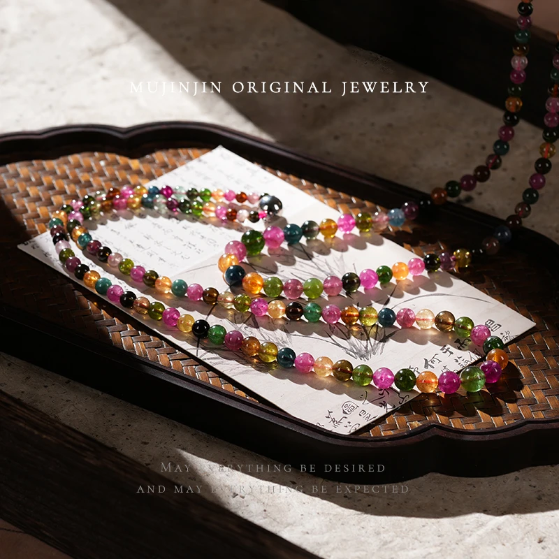 天然老矿碧玺塔链女款串珠项链时尚饰品XL2682多样性发一