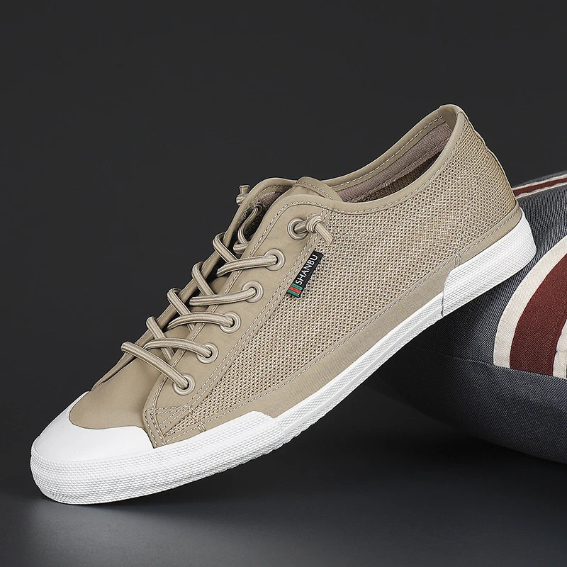 2025春季新款百搭男鞋韩版网面透气帆布鞋低帮一脚蹬休闲软底布鞋