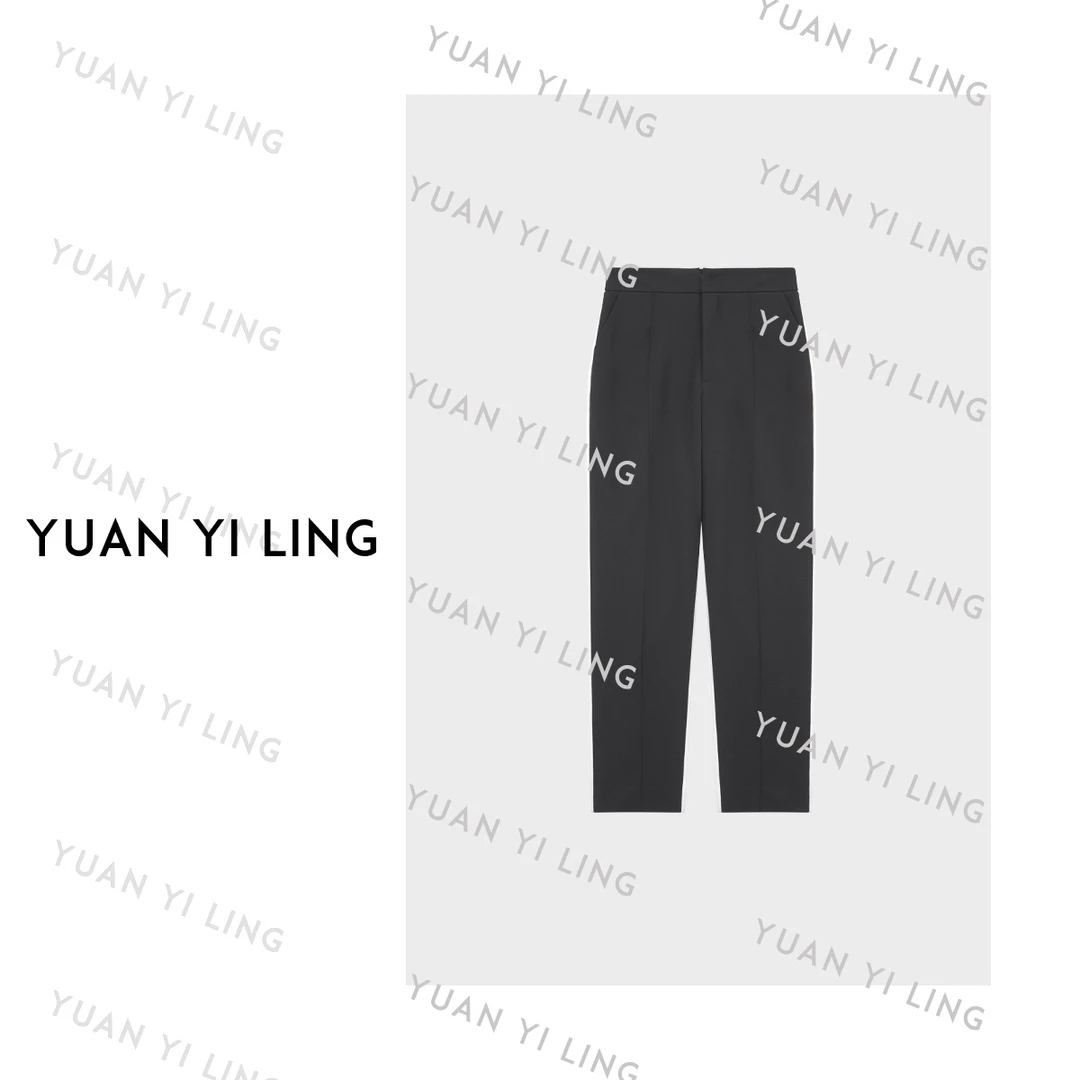 袁艺灵【轻氧.超模裤】设计师撞色简约休闲中腰九分休闲裤百搭