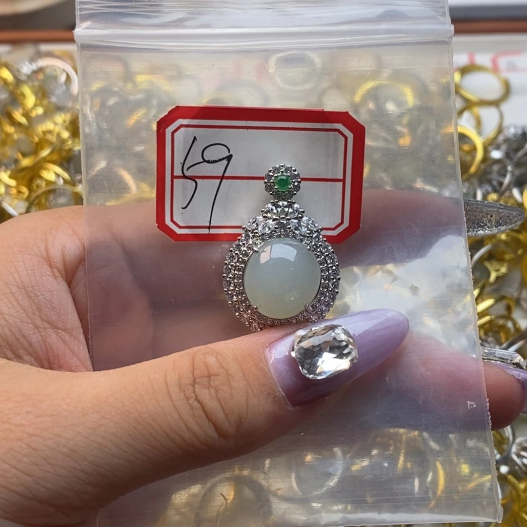 翡翠戒指银S925镶嵌翡翠首饰