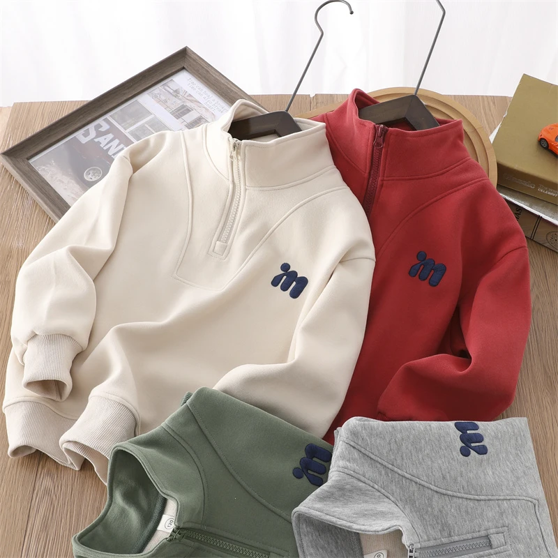 M男童半高领拉链卫衣儿童衣服视频秋冬款小薄绒萍萍姨